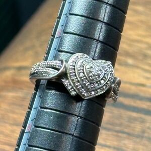 VTG Sterling 925 Heart Ring | Size 7 | 4.0g | CZ Accents | Signed Maker Mark